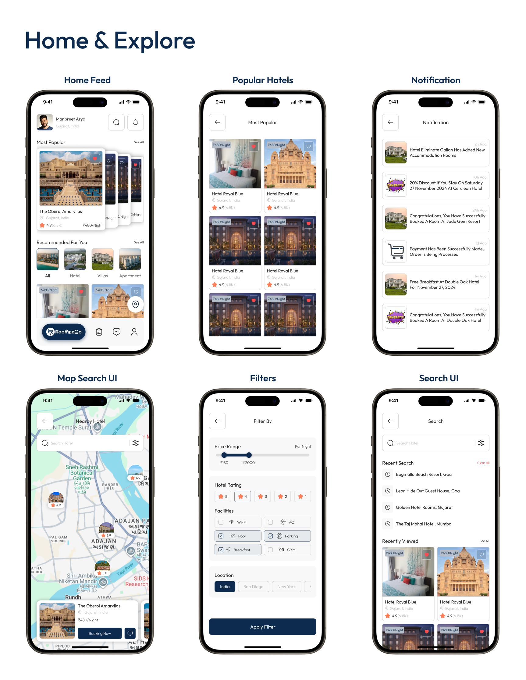 RoomeeGo – Hotel, Villa & Apartment Booking Flutter UI Kit (Modern & Minimal, 40 Screens)