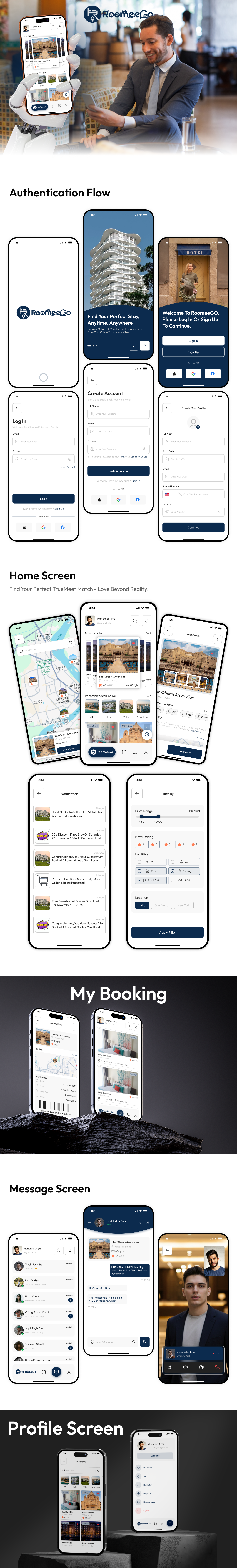 RoomeeGo – Hotel, Villa & Apartment Booking Flutter UI Kit (Modern & Minimal, 40 Screens)
